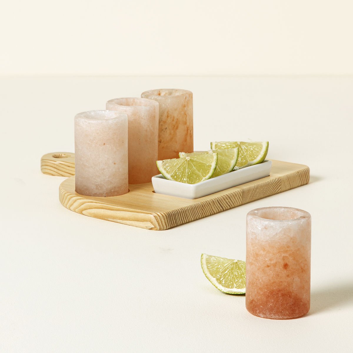 Pour tequila in Himalayan salt glasses