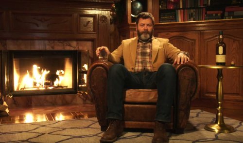 Let’s Watch Nick Offerman Silently Drink Whisky By A Fireplace For 45 Minutes