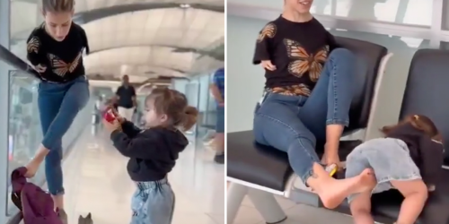 Airport crowd watches in awe as armless mom handles motherhood with ease