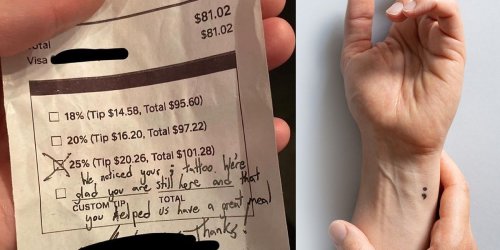 The couple recognized her semicolon tattoo—and left a message that moved her to tears
