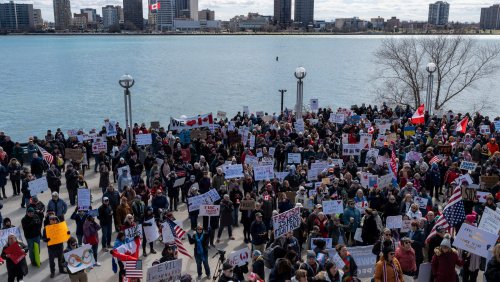 Protesters in Detroit and Canada unify across river, rally against Trump presidency