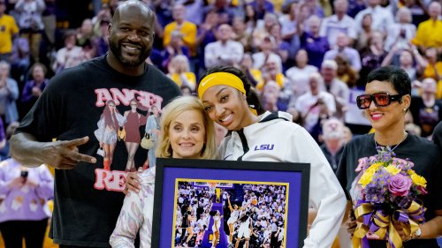 Angel Reese and her mother had a special escort for LSU's senior day: Shaq