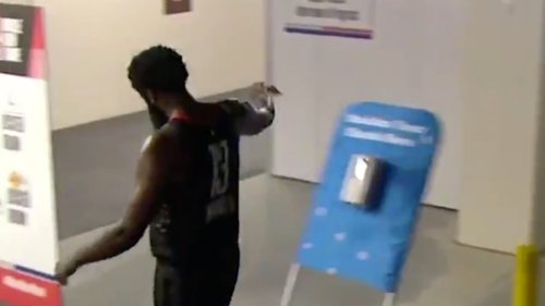 James Harden took his frustration out on a hand-sanitizer dispenser after Game 4 loss