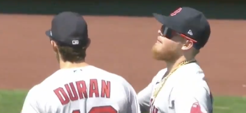 Red Sox center fielder Jarren Duran needed to be restrained during a wild 7th-inning meltdown