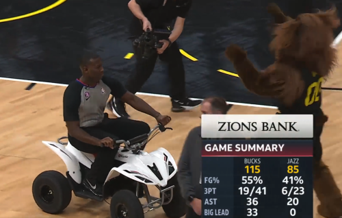 The Jazz were upset 'Gucci Ref' James Williams drove mascot's ATV on court during blowout loss