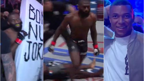 Video: Cedric Doumbe electrifies with 9-second knockout after walking out with mattress, awes Kylian Mbappé