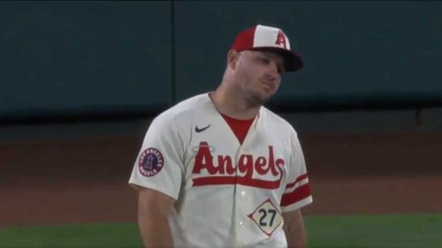 An annoyed Mike Trout notices his own Angels teammate Elvis Peguero is tipping pitches and let him know
