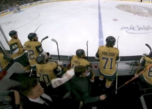 Video shows Golden Knights' equipment manager deserved an assist on a goal after replacing a broken stick mid-play