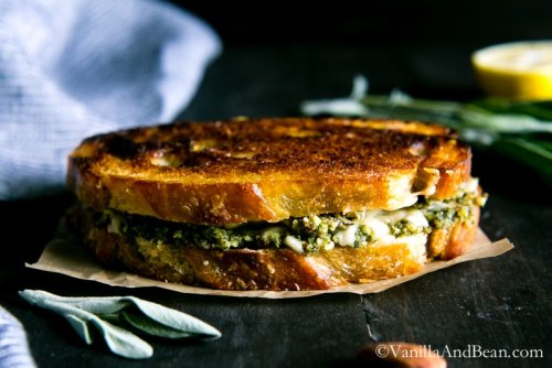 Almond-Sage Pesto Grilled Cheese Sandwich with Gruyere | Vanilla And Bean