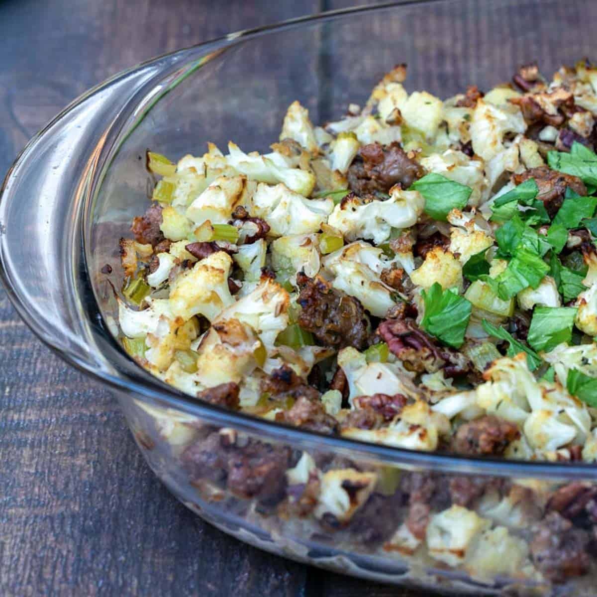 Cauliflower Stuffing with Sausage and Pecans