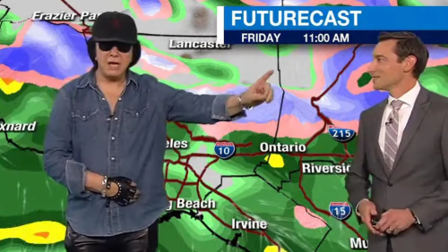 Kiss’ Gene Simmons Crashes Local L.A. Weather Report, Says Weather Is Perfect ‘To Rock and Roll All Night’