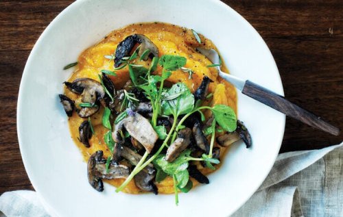 Mashed Squash with Sautéed Mushrooms and Watercress
