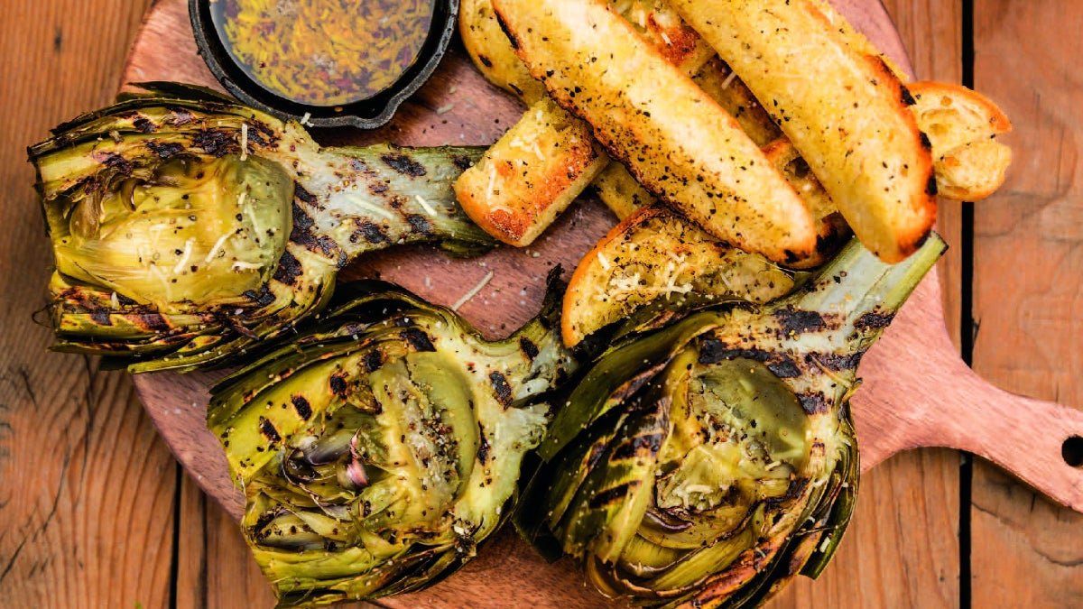Grilled Bread and Artichokes with Dipping Oil