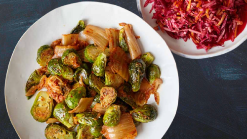 Easy Caramelized Brussels Sprouts with Kimchi by Chef Jason Sellers