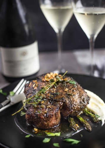 Grilled Pork Chops with Wine Brown Butter Sauce