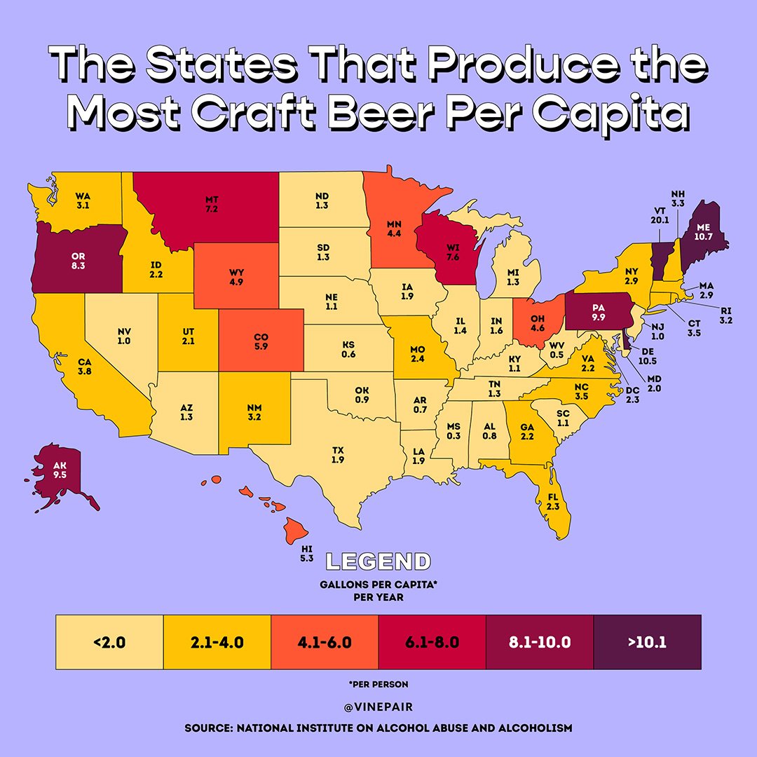 The States That Produce the Most Craft Beer (2023) [MAP]