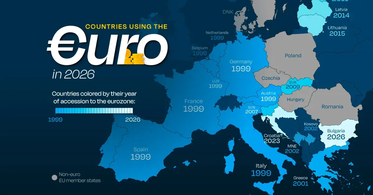 Mapped: How the Euro Spread Across Europe Since 1999