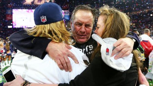 Bill Belichick cries after Super Bowl XLIX victory
