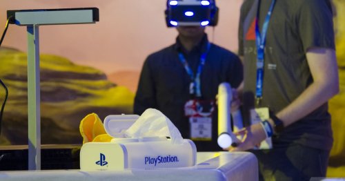 PlayStation-branded wet wipes: the most essential part of any public VR experience