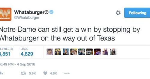 Whataburger hilariously trolls Notre Dame after 2OT Texas victory