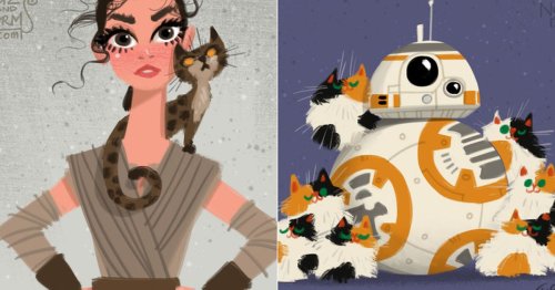 Star Wars characters and their cats drawn by Disney artists