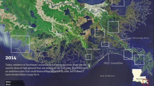 Watch how Louisiana's coastline has vanished over the last 80 years