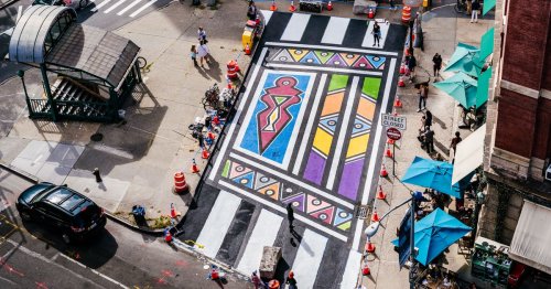 Vibrant street mural beautifies a once-dull strip in Tribeca