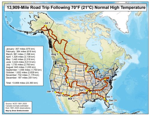 Road Trip Map Shows Travelers How To Follow 70 Degree Temps Throughout The U.S. | Weather.com