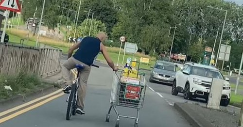Cyclist pulls Asda trolley full of shopping down 40mph road before crashing