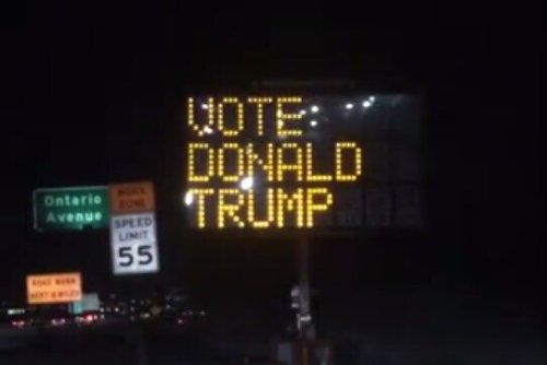 ‘VOTE DONALD TRUMP’ suddenly lights up Calif., freeway traffic sign
