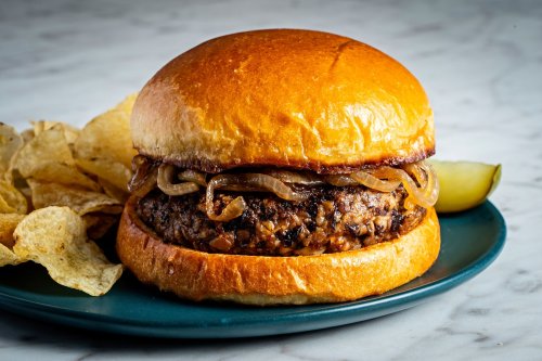 A pantry-friendly veggie burger starts with canned mushrooms and beans