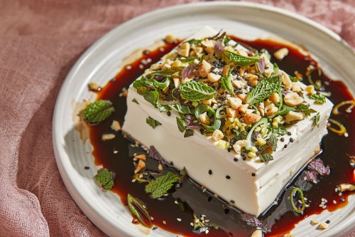 Silken tofu with crunchy toppings is a delightful study in contrasts