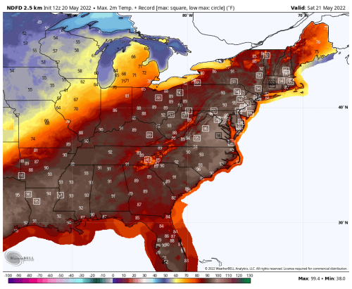 Record heat surging toward East Coast with temperatures near 100