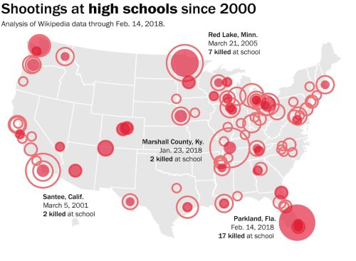 Analysis | Eighteen years of gun violence in U.S. schools, mapped