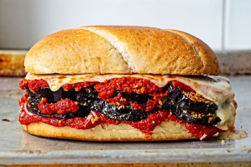 No-fry eggplant parm sandwiches are cheesy, saucy and built for two