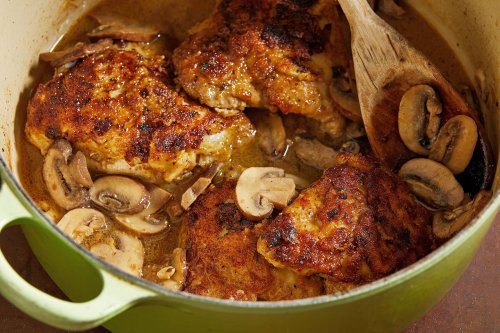Bathed in white wine and family lore, this one-pan chicken with mushrooms is a braise for all seasons
