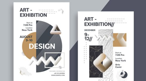 Art Exhibition Poster Templates with Abstract Geometric Elements