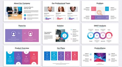 Pitch Deck Presentation Template with Infographics for Adobe InDesign