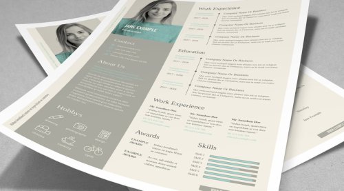 Light Beige Resume and CV InDesign Templates with Pale Cyan Accents
