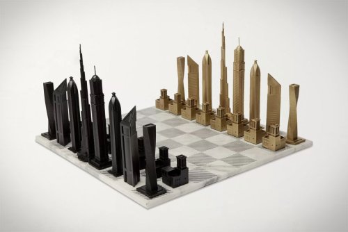 Dubai Marble and Bronze Skyline Chess