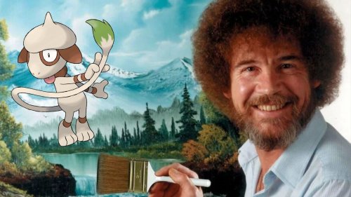 Pokefans image Bob Ross as the champion and you can probably guess his signature Pokémon