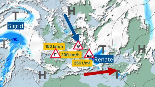 Unwetter in Europa: Renate bringt Schneechaos, 250 Liter Starkregen und Orkanböen bis 200 km/h! | wetter.de