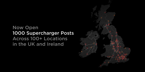 Tesla supercharger network hits 1,000 stalls across UK and Ireland