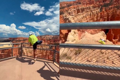 Moron Nearly Falls To His Death After Jumping The Railing At Bryce Canyon National Park… To Make A Lame Video