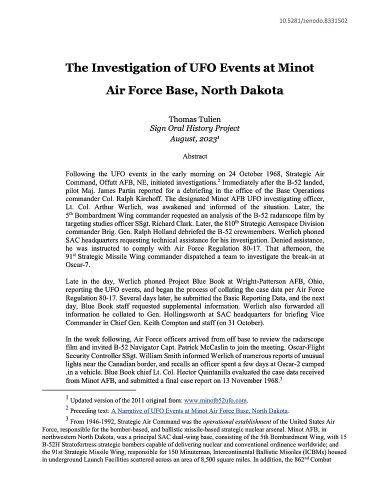The Investigation of UFO Events at Minot Air Force Base