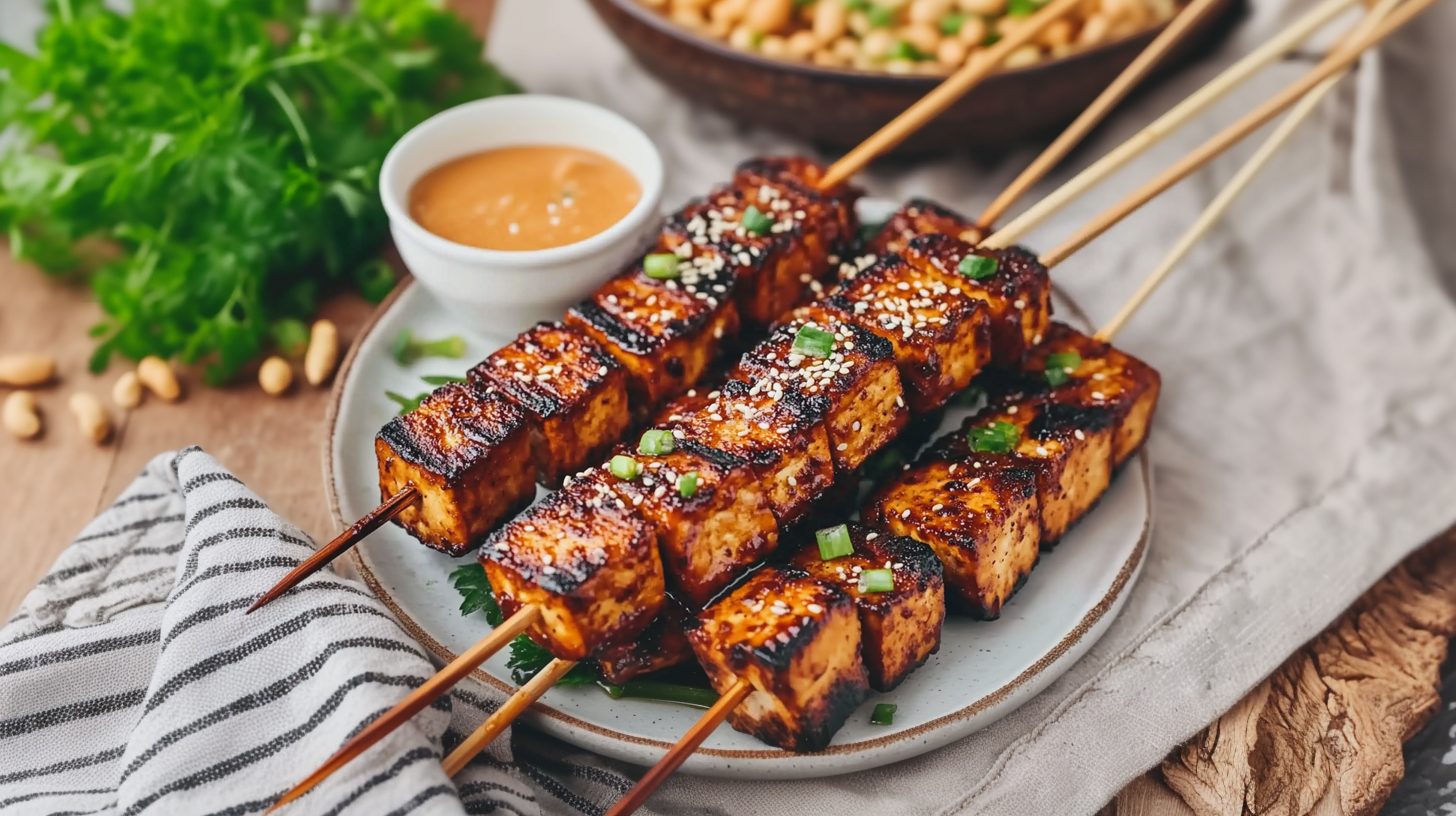Tofu-Satéspieße mit Erdnusssoße: noch besser als im Restaurant