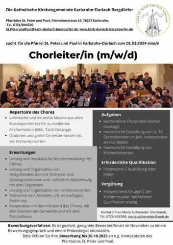 Chor aus Durlach sucht neue/n Chorleiter/in