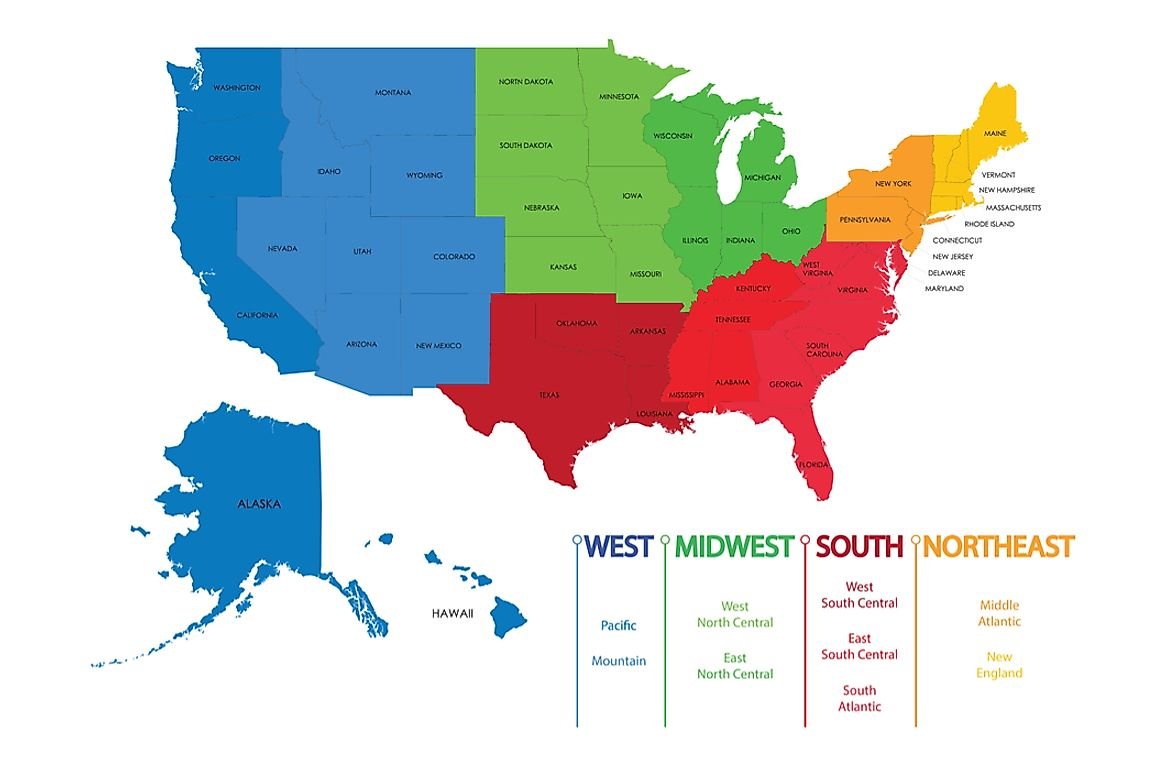 The Officially Recognized Four Regions And Nine Divisions Of The United States
