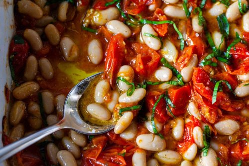 roasted tomatoes with white beans