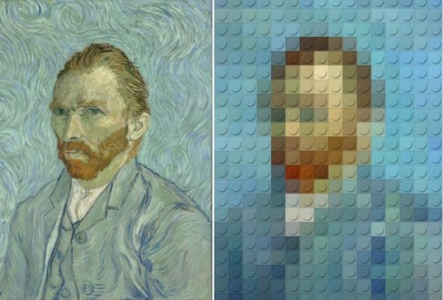 This LEGO riff on Van Gogh's famous self-portrait is a great optical illusion
